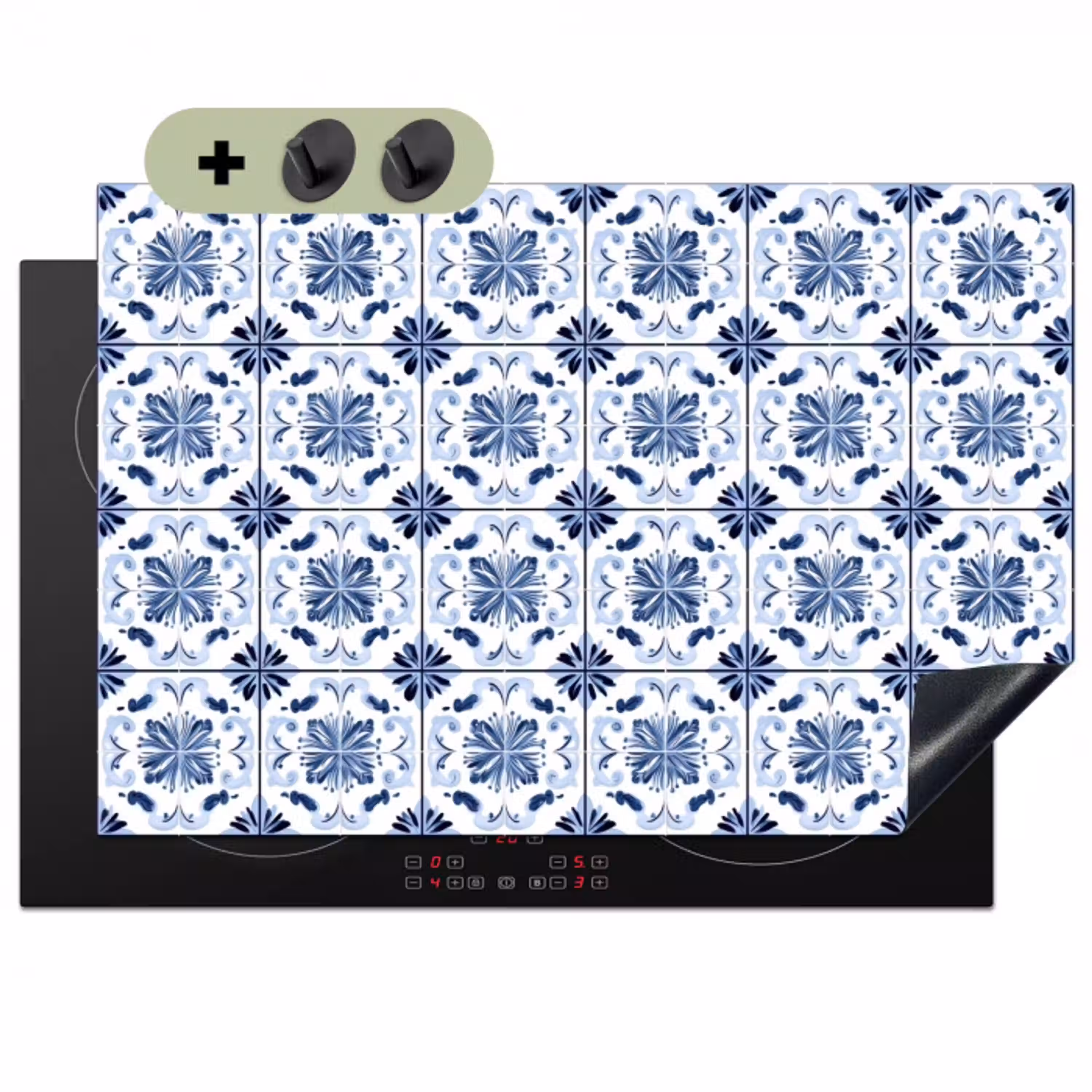 Patroon - Tegel - Blauw Inductie beschemer met haakjes klein 777 -3d