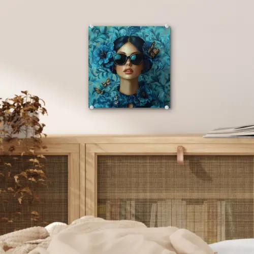 Vrouw - Bloemen - Vlinders - Blauw - Abstract plexiglas 5mm klein -sfeer4