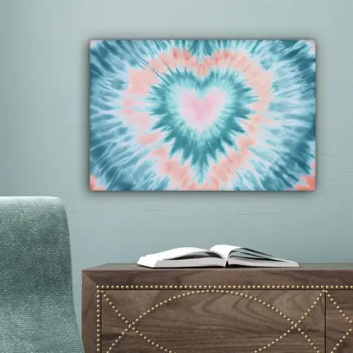 Hartvormig - Tie dye - Pasteltinten - Lichtgroen canvas 2cm klein -sfeer4