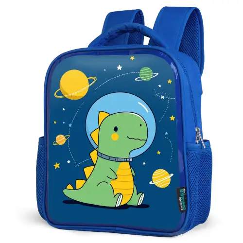 Dino - Ruimte - Planeten Kinderrugzak - Blauw middel -schuin