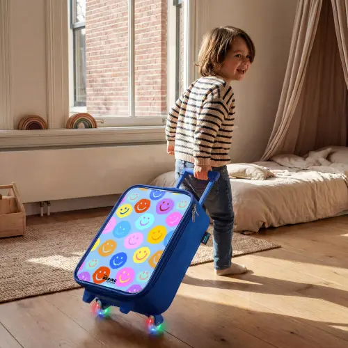 Vrolijk patroon van smileys Kinderkoffer - Blauw klein -sfeer1