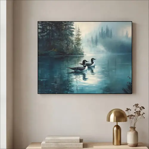 Bos - Water - Eenden - Mistig Textielframe zwart klein -sfeer2