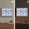 Bloemen - Blauw - Patroon - Wit Light Box met batterij (Wandlamp) middel 907 -sfeer3