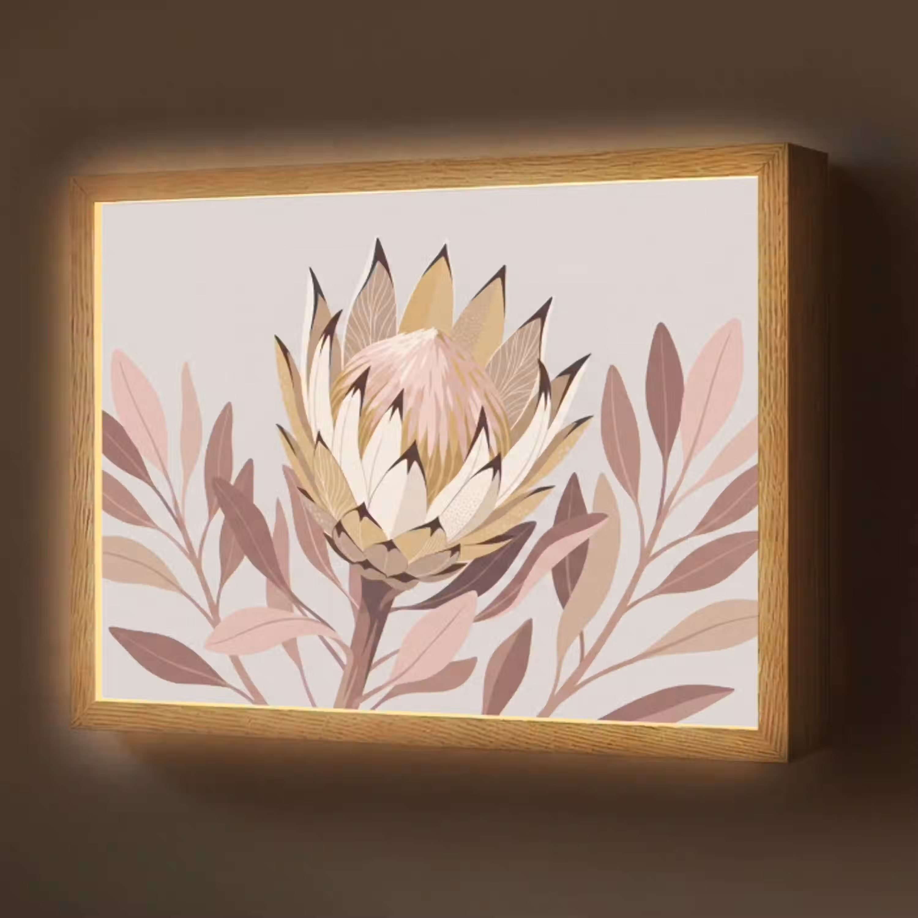 Protea - Bloem - Botanisch - Beige Light Box met batterij (Wandlamp) middel -z3d_website