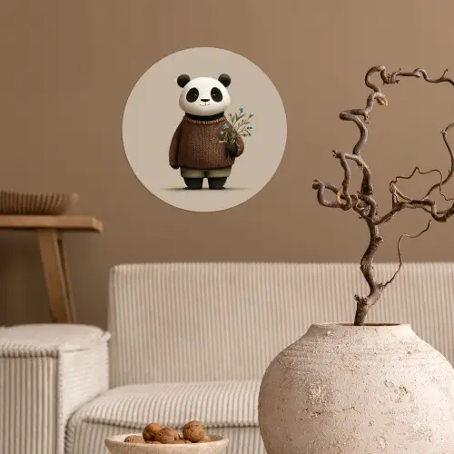 Panda - Blauwe bloemen - Zachtheid Wandcirkel behangsticker klein -sfeer1