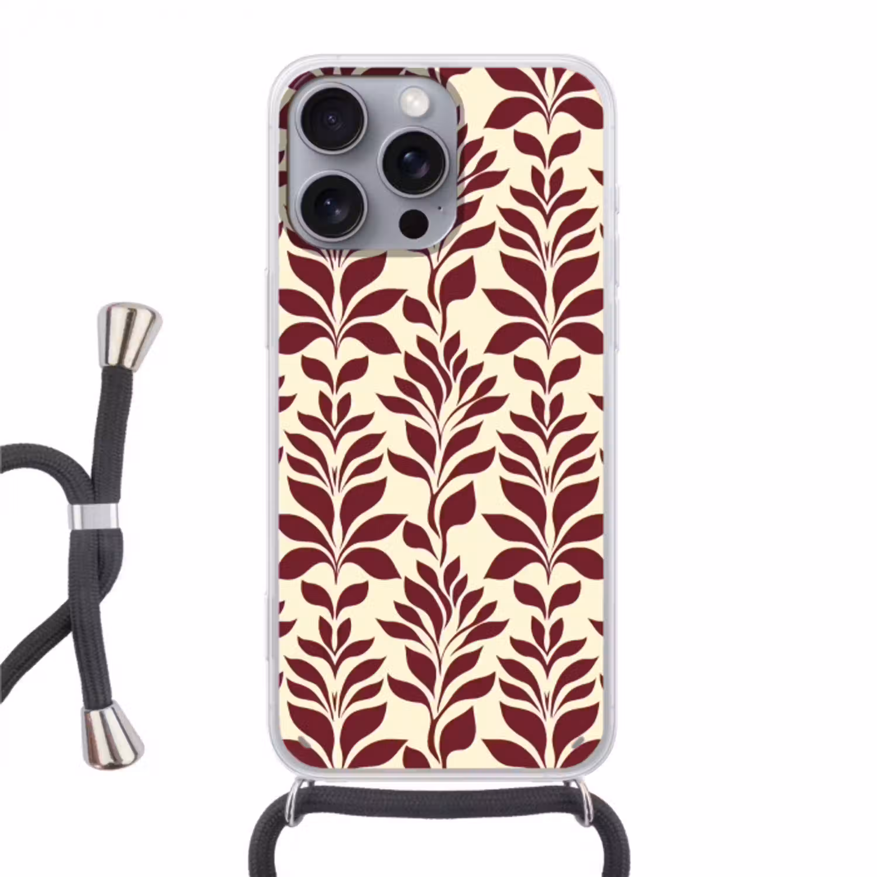 Abstract - Bladeren - Burgundy Hoesje iPhone 16 Pro Max met koord klein 804 -3d