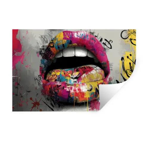 Lippen - Graffiti - Expressief Muursticker klein -3d