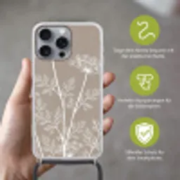 Grafisch - Fluitenkruid - Taupe Hoesje iPhone 16 Pro Max met koord klein -sfeer2_DE