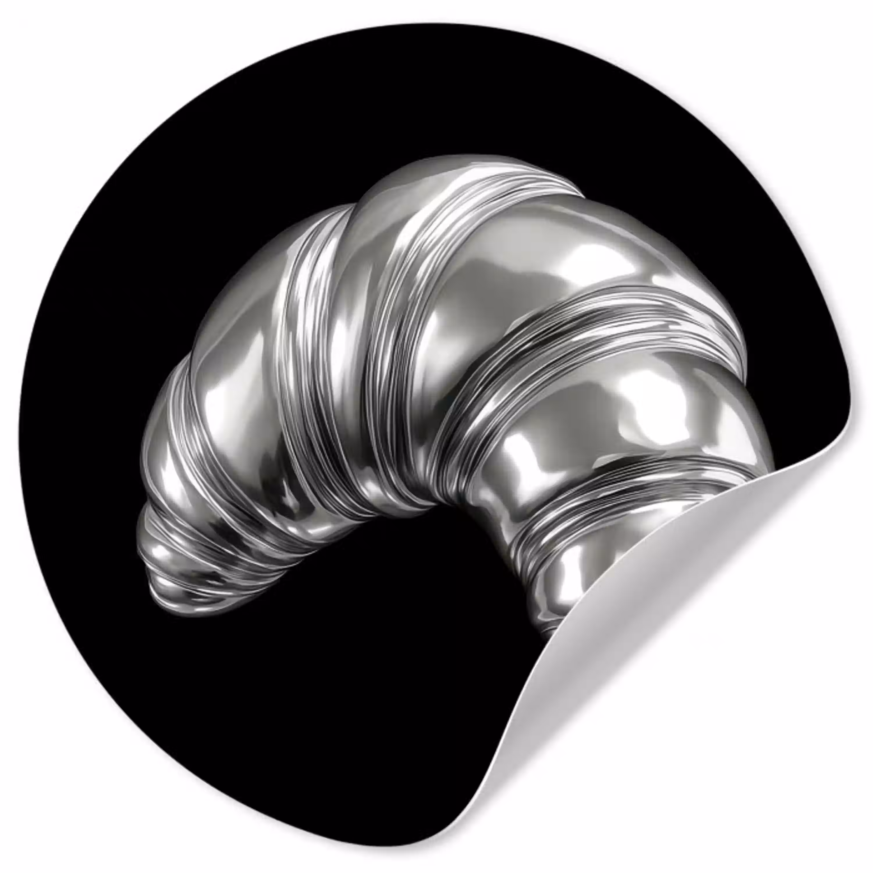 Croissant - Metaal - Zilver Wandcirkel behangsticker klein -3d