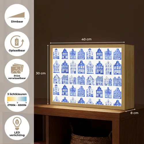 Patroon - Huizen - Blauw Light Box met batterij (Wandlamp) middel 907 -USP_websiteoverzichtNL