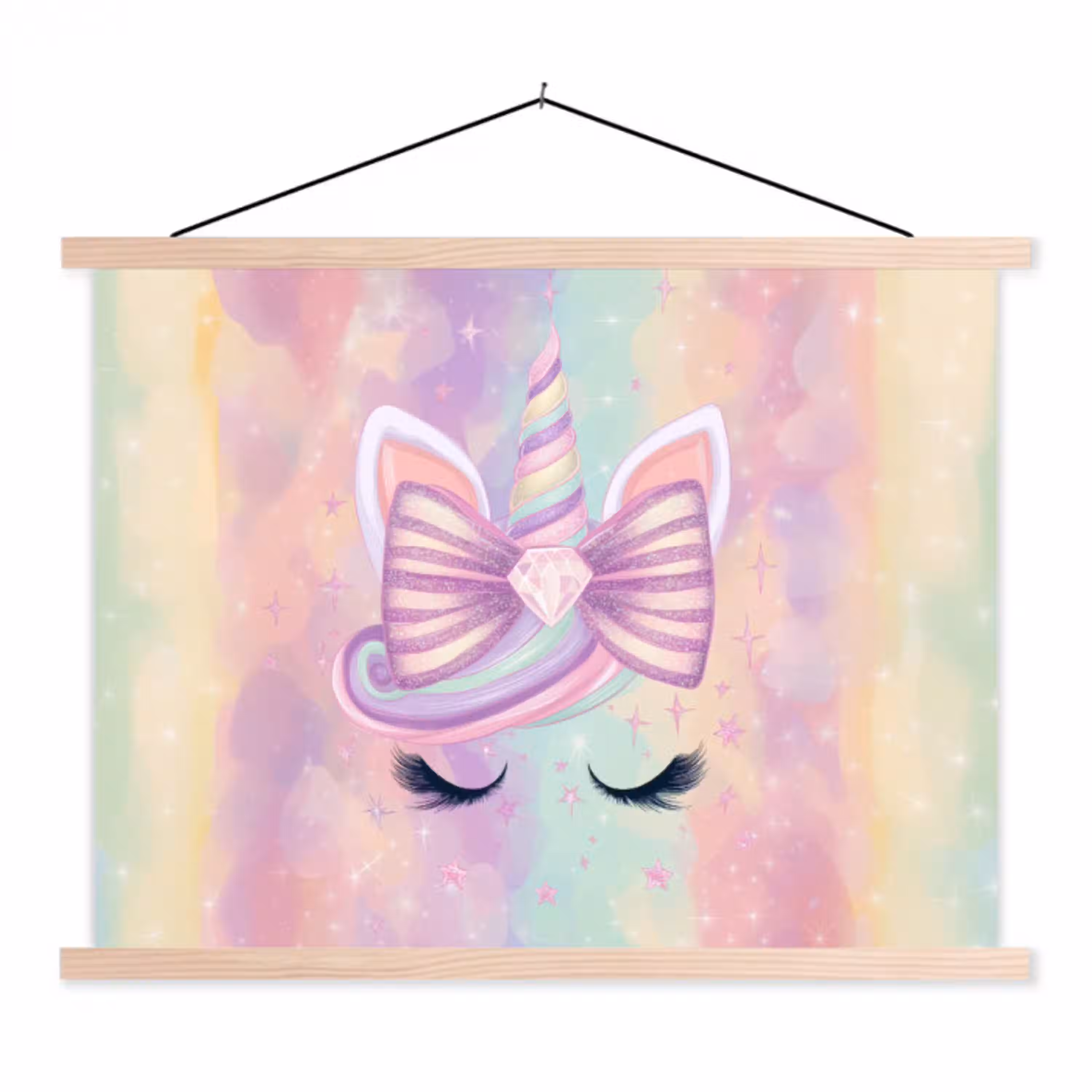 Eenhoorn - Glitters - Regenboog - Pastel textielposter latten blank klein -3d