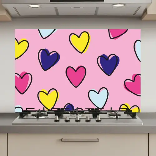 Hartjes - Valentijn - Patroon - Kleurrijk keuken achterwand spatscherm klein -3d_website
