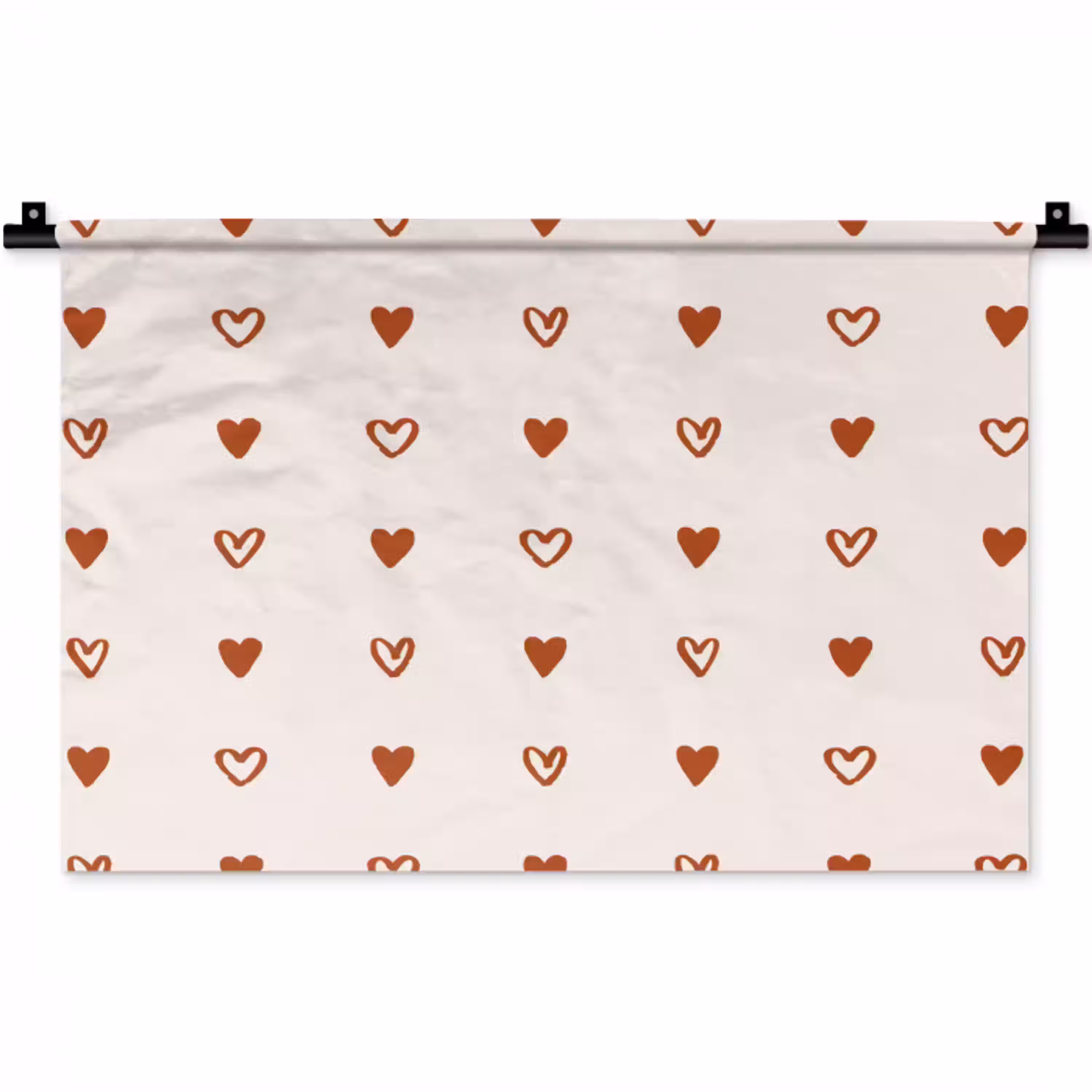 Crème - Rood - Hartjes - Patroon Wandkleed katoen klein 269 -zz3d