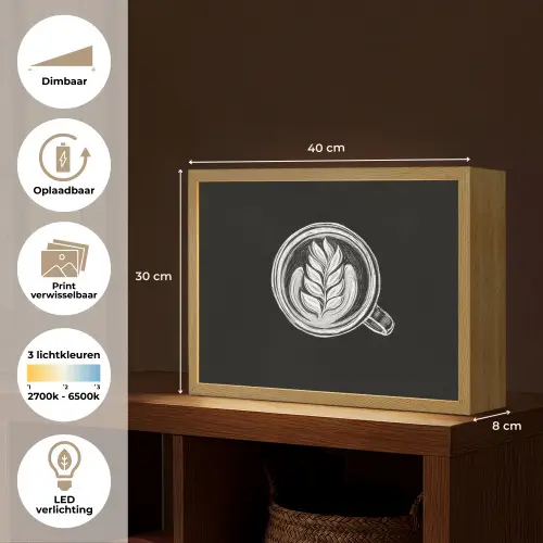 Krijttekening - Koffie - Latte art Light Box met batterij (Wandlamp) middel -USP_websiteoverzichtNL
