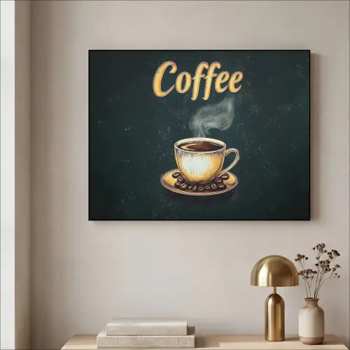 Koffie - Schotel - Koffiebonen - Retro Textielframe zwart klein -sfeer2
