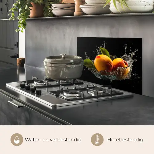 Mango - Fruit - Water - Zwart - Bladeren keuken achterwand spatscherm klein -usp_NL