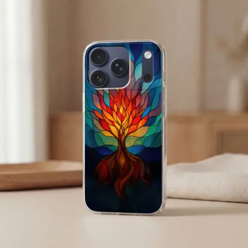 Sierglas - Boom - Rood - Vlakken Telefoonhoesje iPhone 17 Pro klein -sfeer2