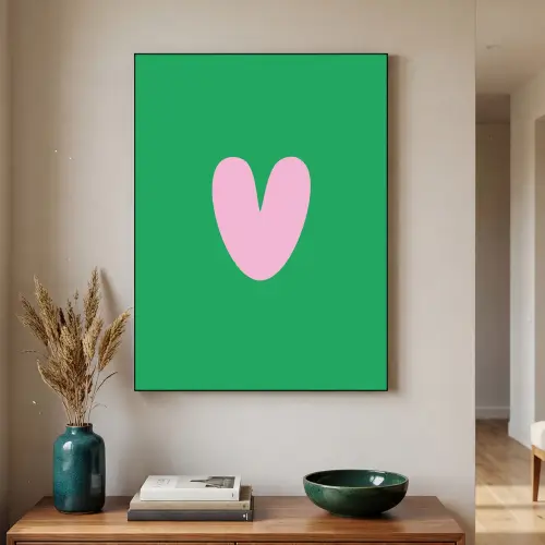 Groen - Hart - Minimalistisch - Valentijn Textielframe zwart klein -sfeer1