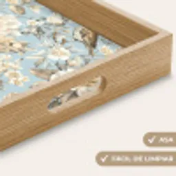 Botanisch - Zangvogel - Blauw Dienblad Rechthoek middel 911 -USP_HandgreepES