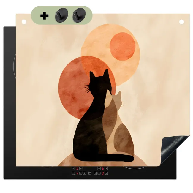 Induction Hob Cover & Splashback (2-in-1) - Cats - Black - Abstract - Circles