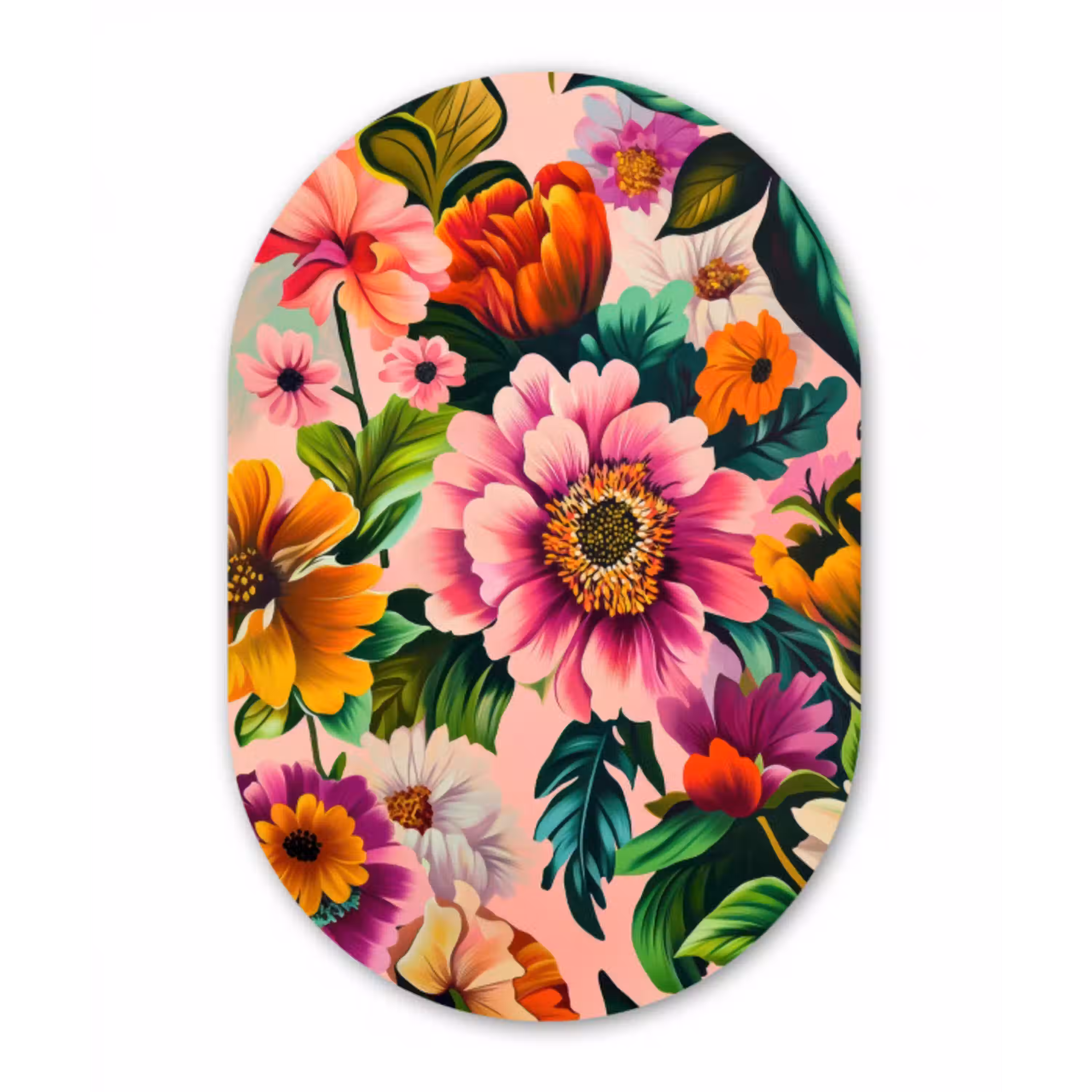 Bloemen - Kleurrijk - Roze Wandcirkel Ovaal Glas middel -3d