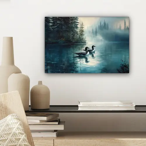 Bos - Water - Eenden - Mistig canvas 2cm klein -sfeer6
