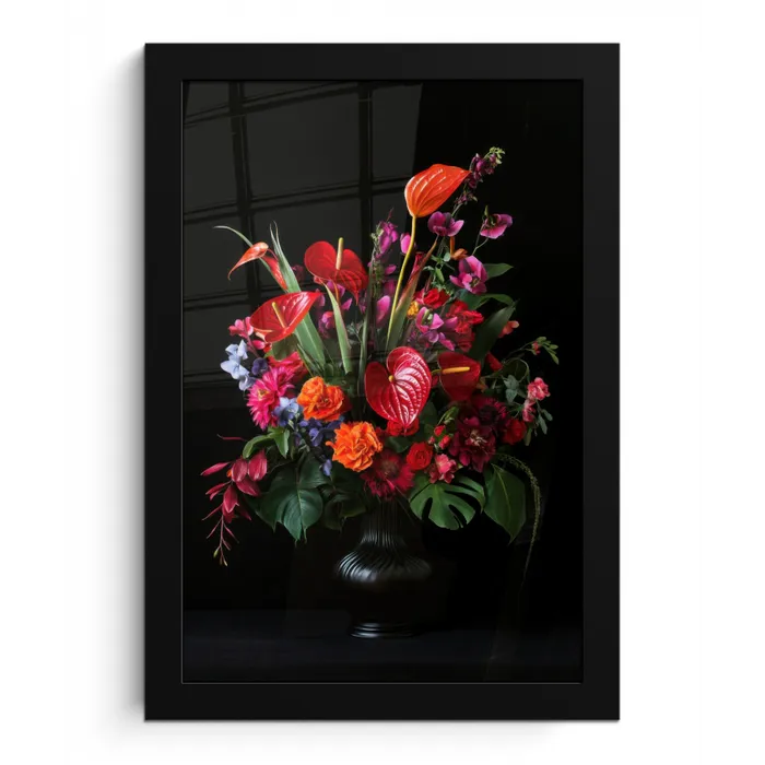 Bloemen - Boeket - Sierlijk fotolijst zwart zonder passe partout klein -3d