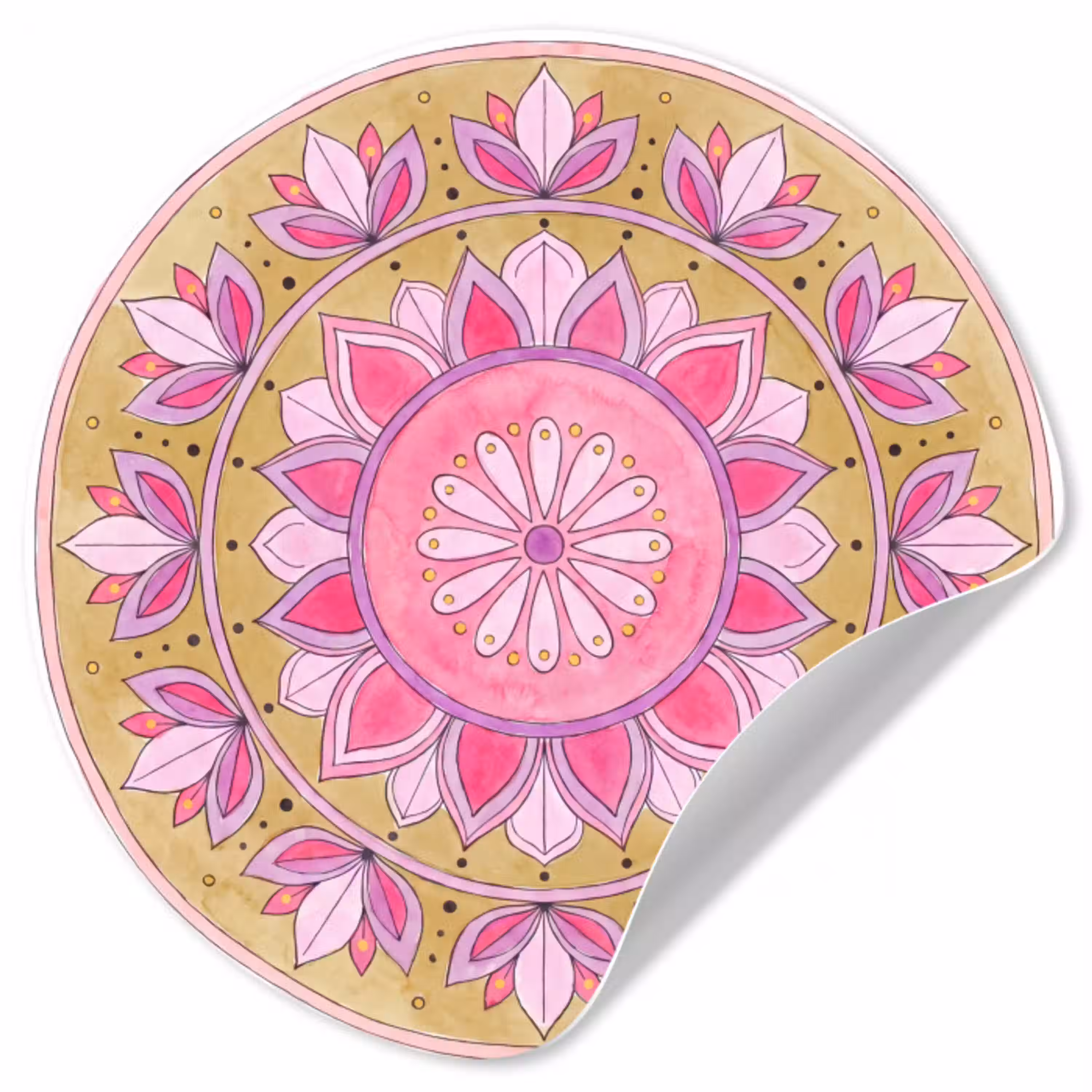 Mandala - Patroon - Kunst - Aquarel - Roze Wandcirkel behangsticker klein -3d
