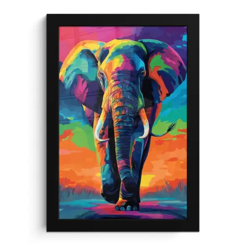 Olifant - Kleurrijk - Lucht - Abstract fotolijst zwart zonder passe partout klein -3d