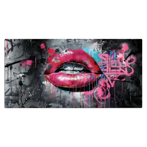 Lippen - Felroze - Graffiti - Verfstrepen Muismat XXL klein -3d_leeg