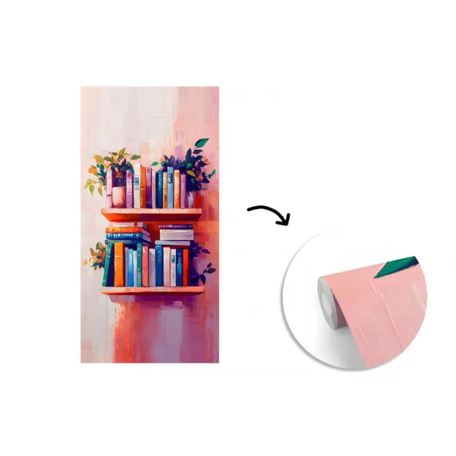 Planken - Boeken - Bladeren fotobehang vinyl groot -3d