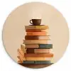 Boeken - Toren - Koffie - Beige Wandcirkel kunststof plaat 5mm dik klein -3d