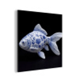 Porselein - Goudvis - Delfts - Blauw aluminium wit klein -3d