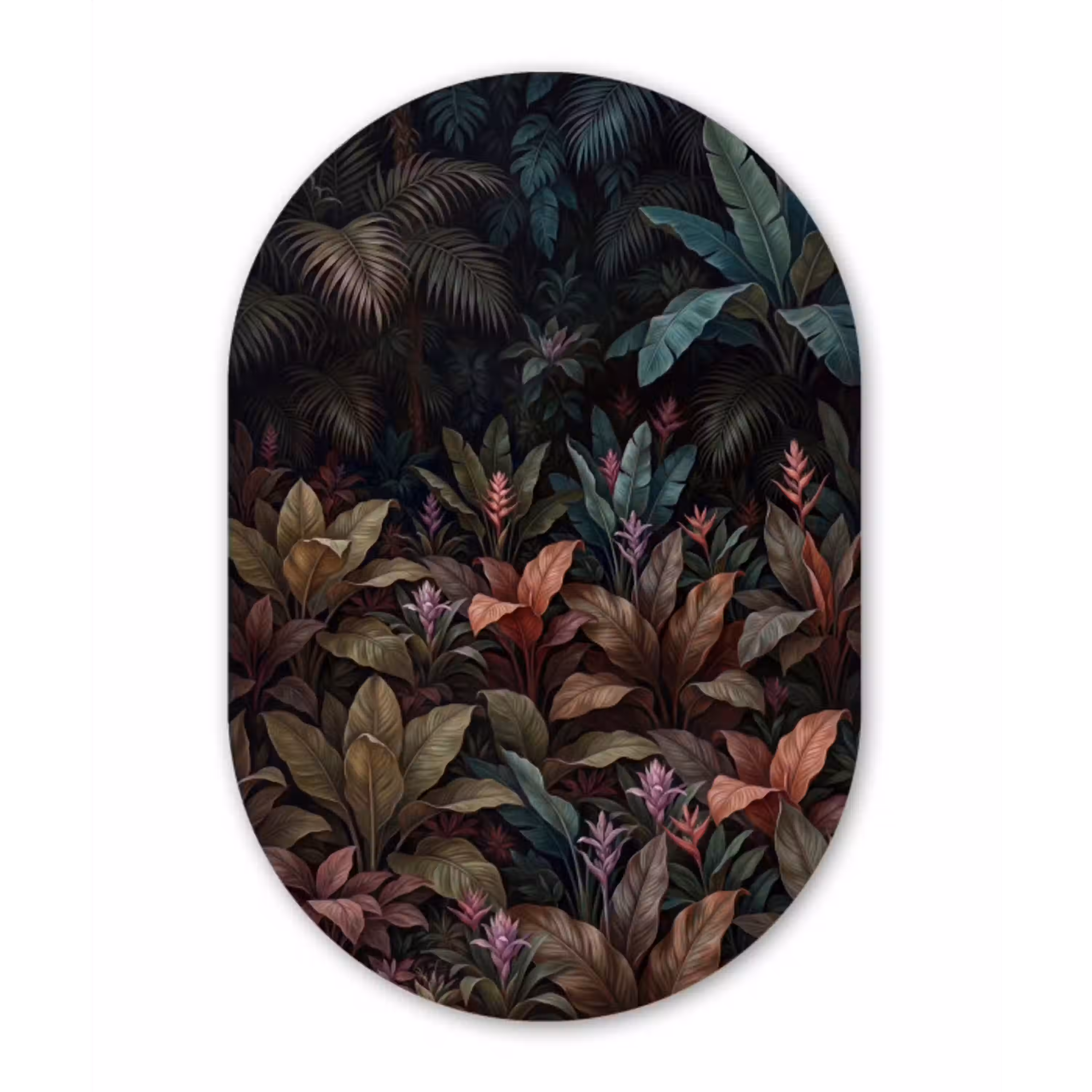 Planten - Tropisch - Jungle - Donker - Natuur Wandcirkel Ovaal Aluminium middel -3d