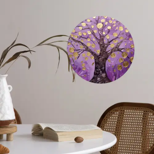 Levensboom - Boom - Paars - Goud - Modern Wandcirkel behangsticker klein -sfeer3