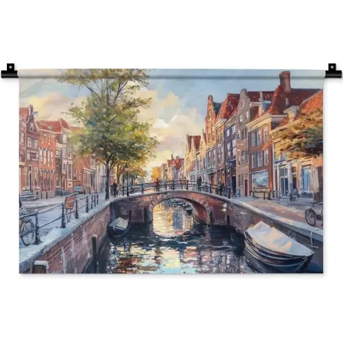 Brug - Stad - Huizen - Boot Wandkleed katoen klein -zz3d