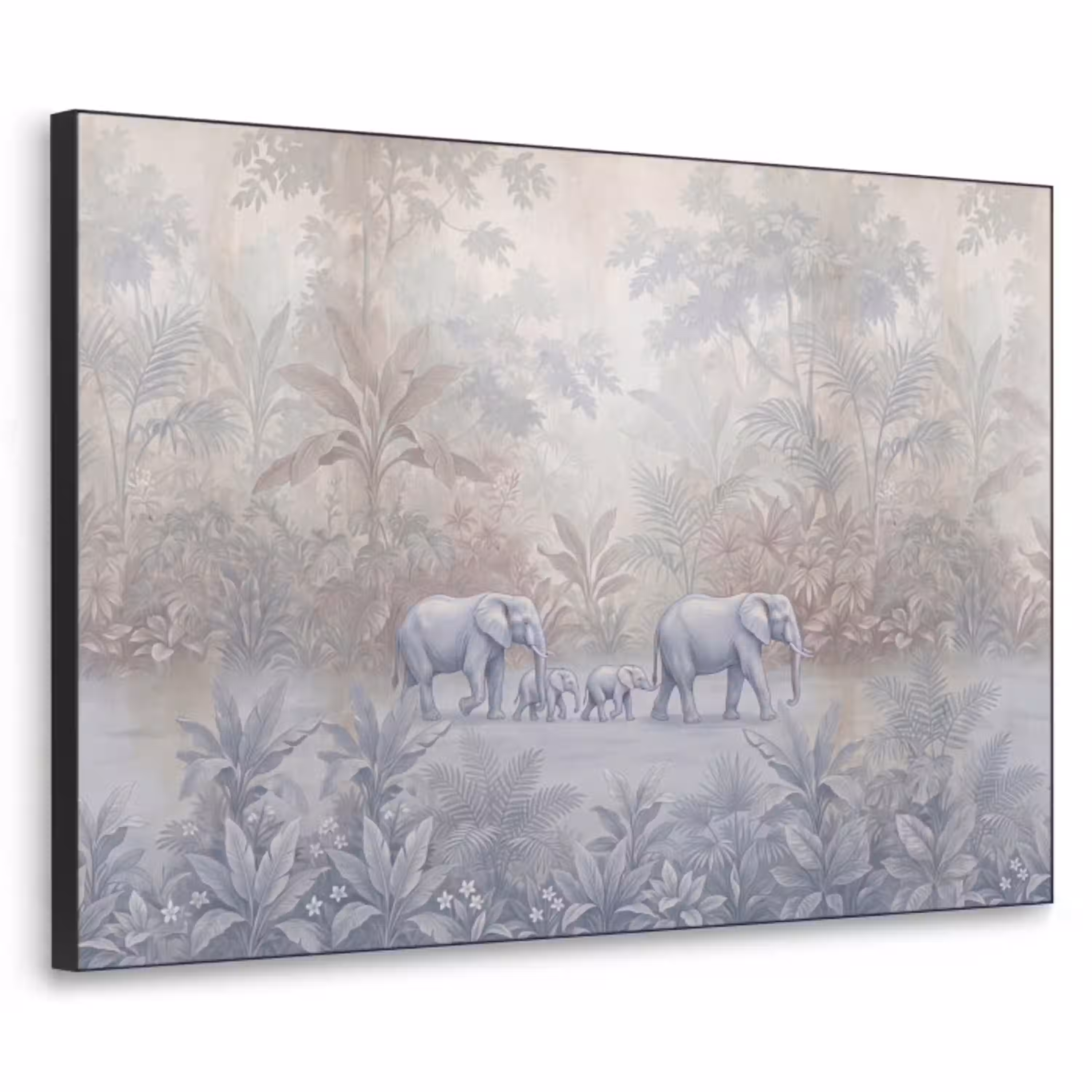 Olifant - Familie - Jungle - Illustratie - Grijs Textielframe zwart klein -3d