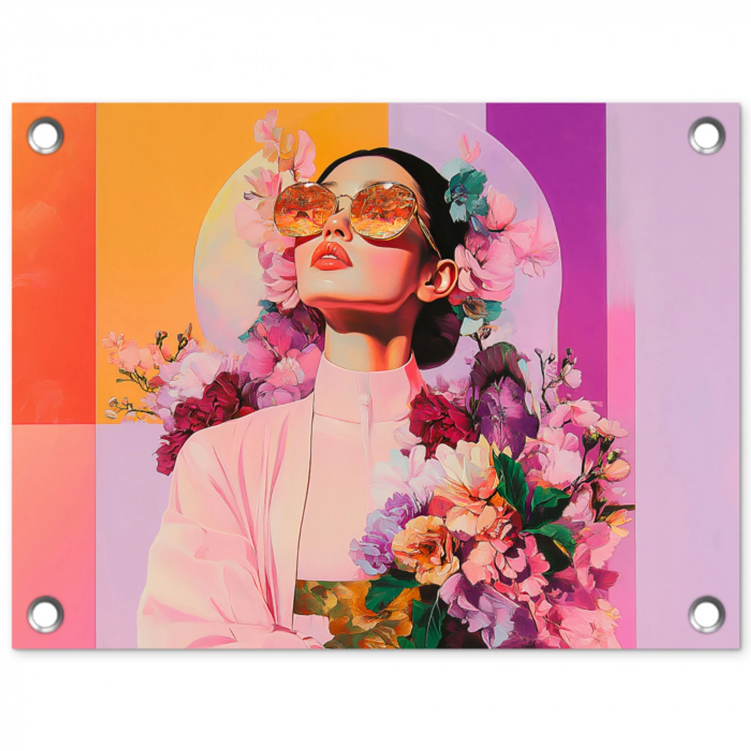 Portret - Vrouw - Abstract - Bloemen tuinposter los doek klein -3d