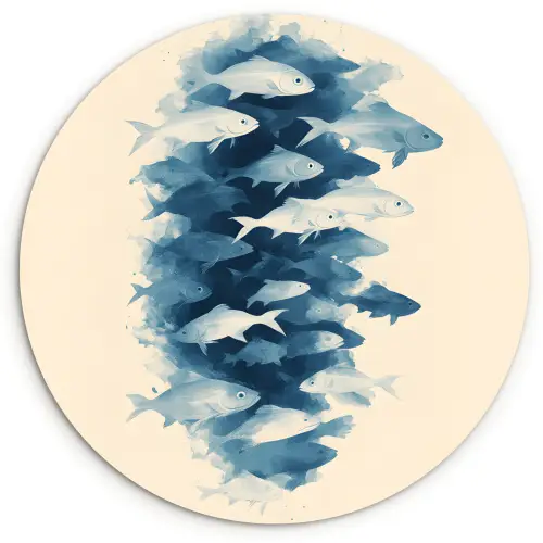 Vissen - Minimalistisch - Blauw Wandcirkel kunststof plaat 5mm dik klein -3d