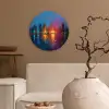 Skyline - Penseelstreken - Donkerblauw - Lichtgevend Wandcirkel kunststof plaat 5mm dik klein -sfeer1