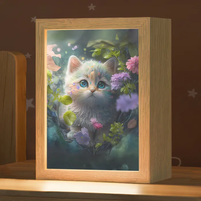 Kitten - Bloemen - Bos - Illustratie - Poes Light Box met kabel klein -zzz_3d_website
