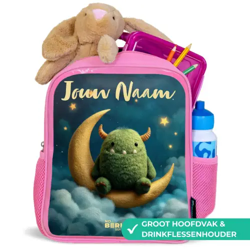 Groen monster op maansikkel Kinderrugzak - Roze middel -inhoud_NL