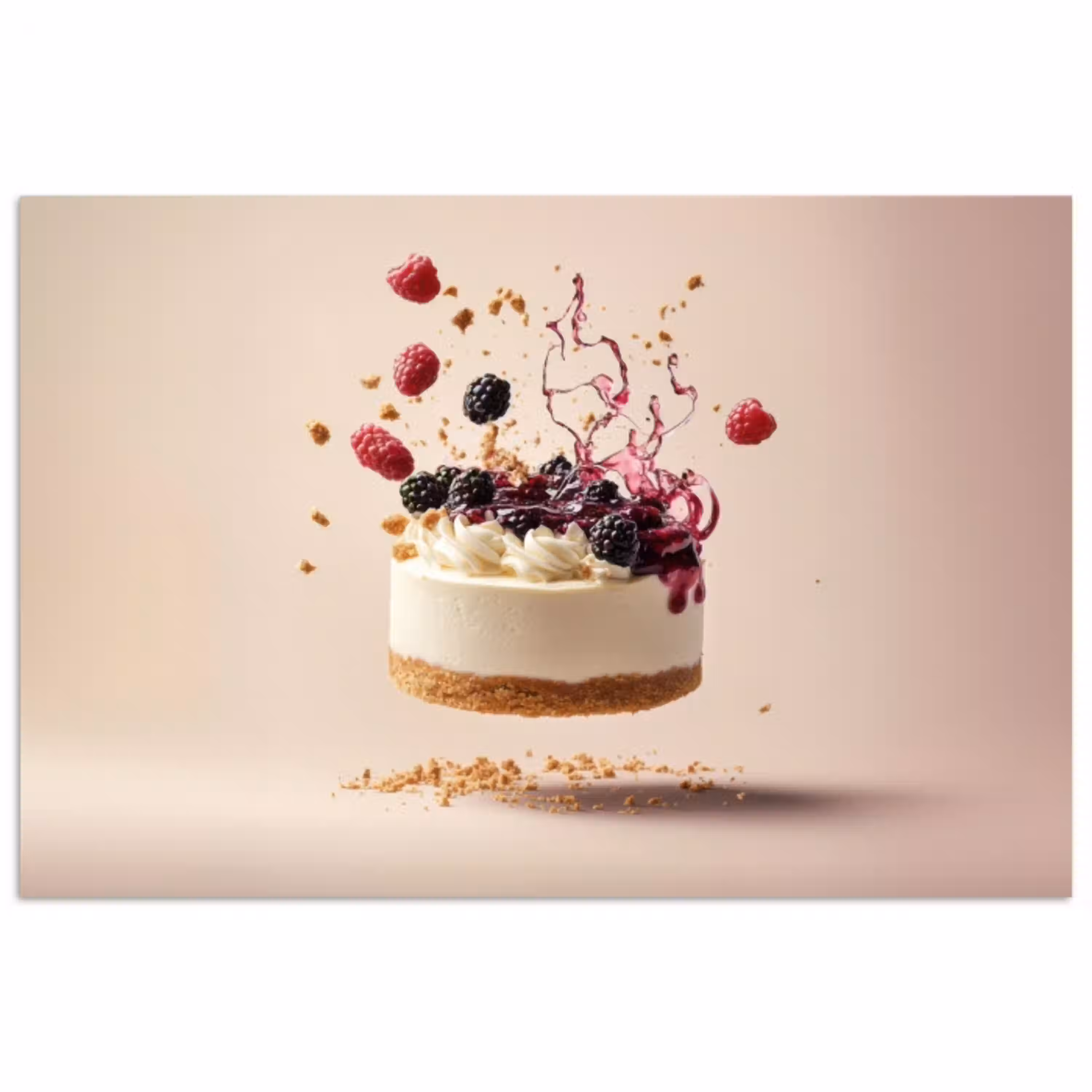 Cheesecake - Eten - Roze - Taart poster papier klein -3d