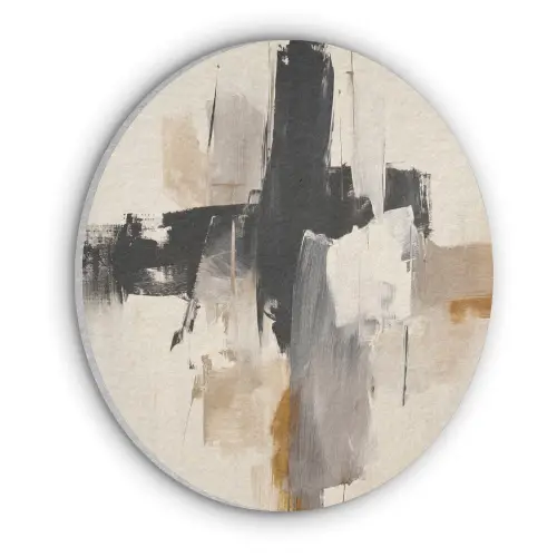 Penseelstreken - Ruw - Abstract - Beige Akoestische PET Vilt - Rond klein -3d