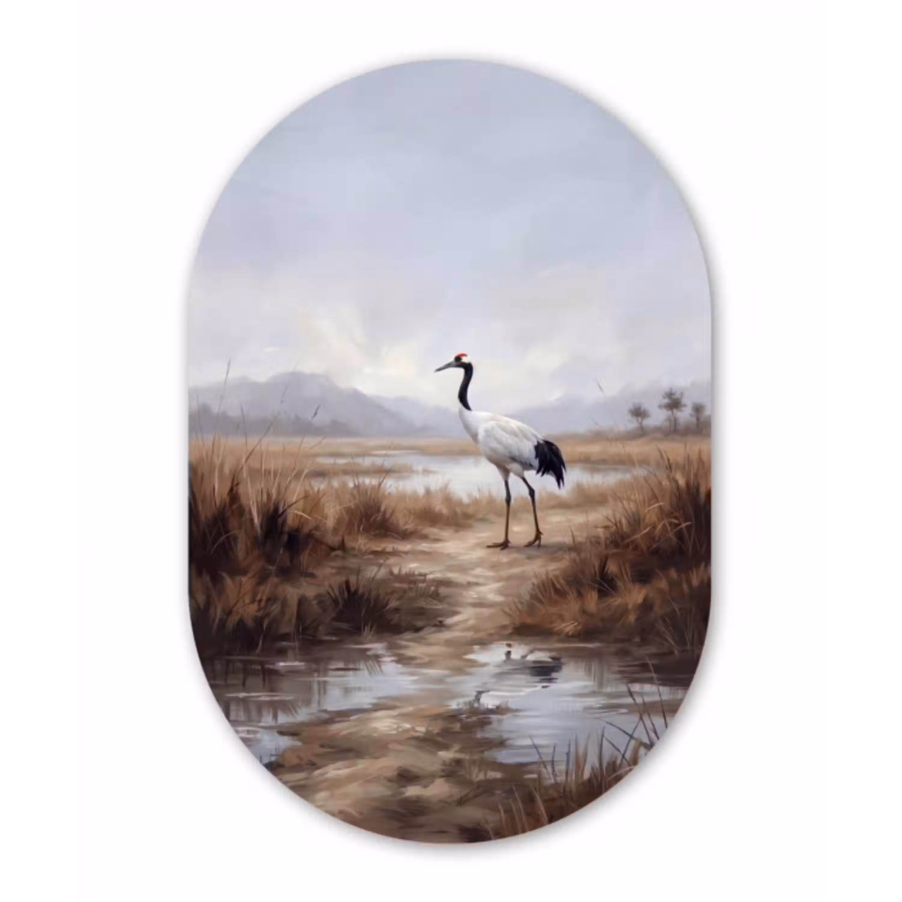 Kraanvogel - Natuur - Realistisch Wandcirkel Ovaal Aluminium middel -3d