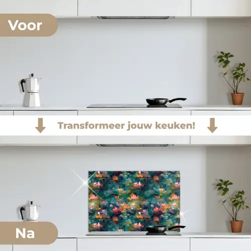 Waterlelies - Vijver - Water keuken achterwand spatscherm klein 900 -voor_na_NL