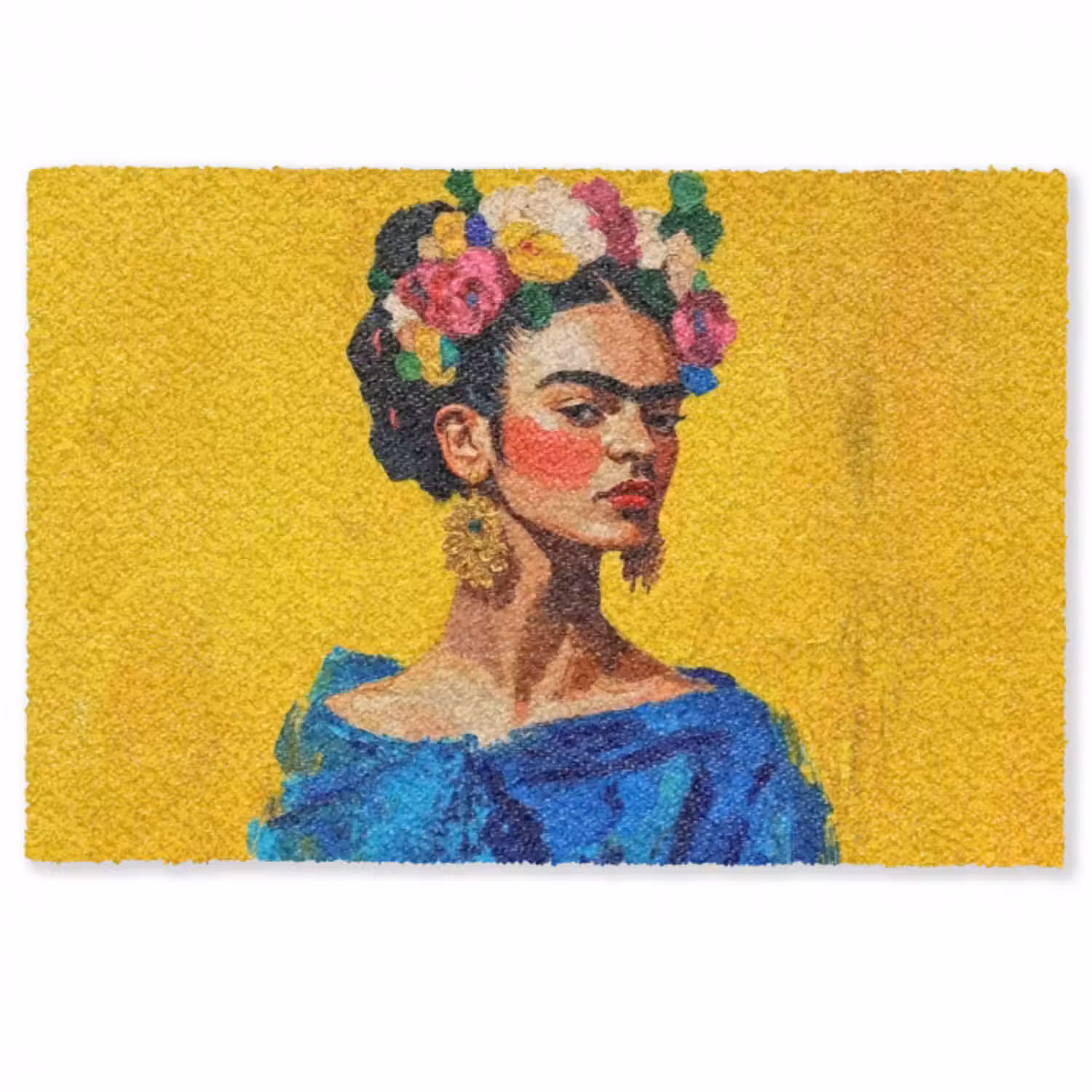 Fußmatte - Frida Kahlo - Frau - Gelb - Blau - Blumen