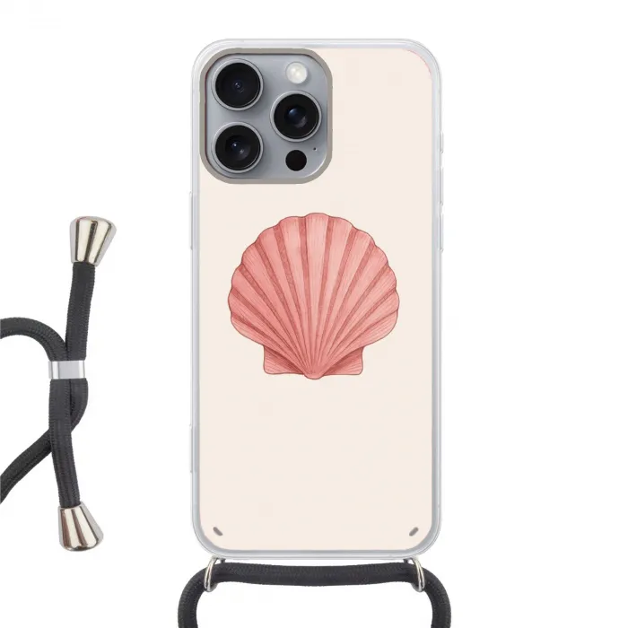 Schelp - Roze - Ribbels Hoesje iPhone 16 Pro Max met koord klein -3d