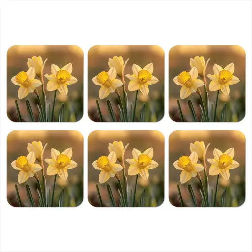 Bloemen - Geel - Wazig onderzetter kurk middel -3d