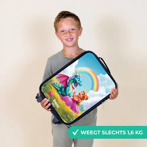 Prinses en dino in een kleurrijke wereld Kinderkoffer - Zwart klein -sfeer4_NL